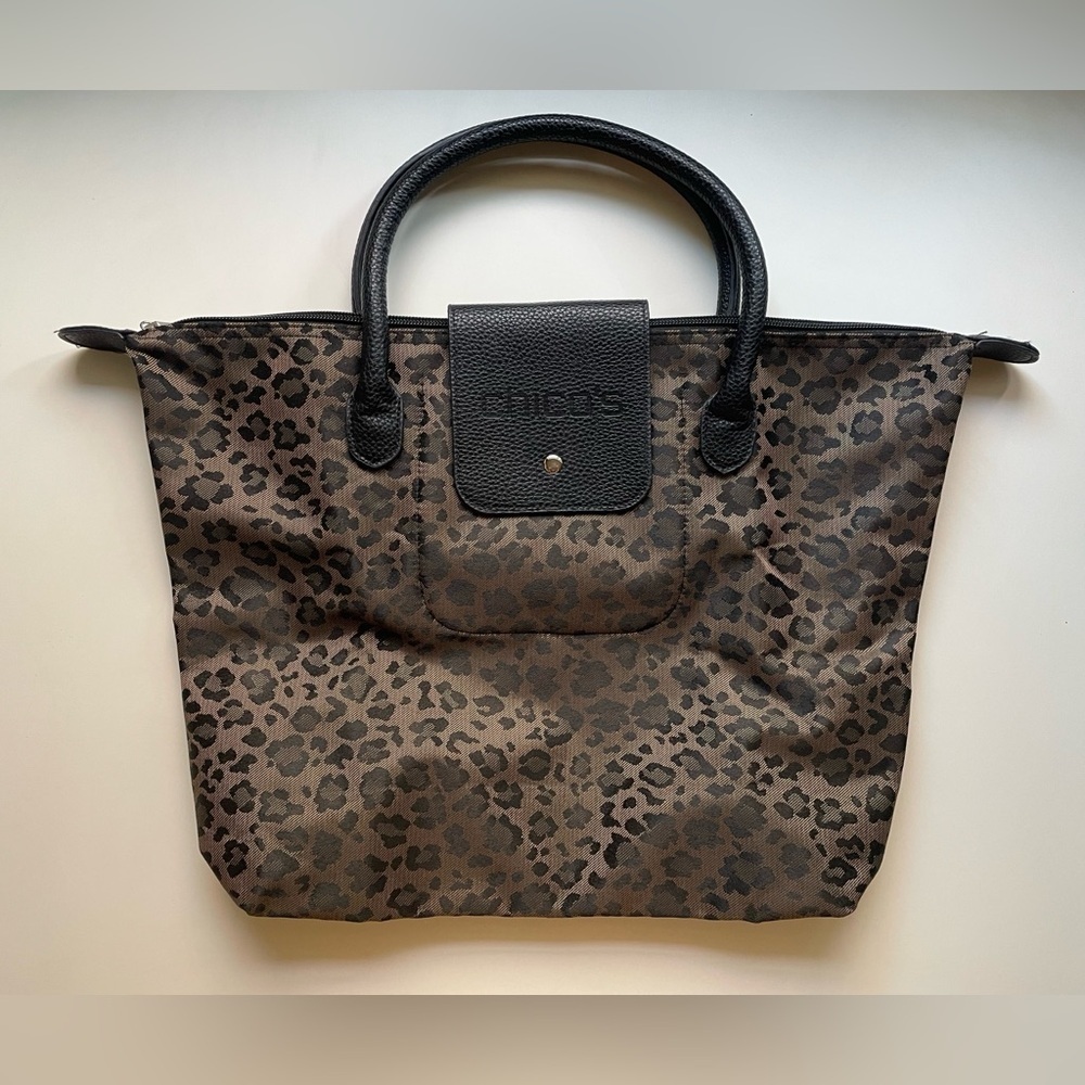 Chico’s Leopard Print Foldable Zip Top Travel Tote Handbag